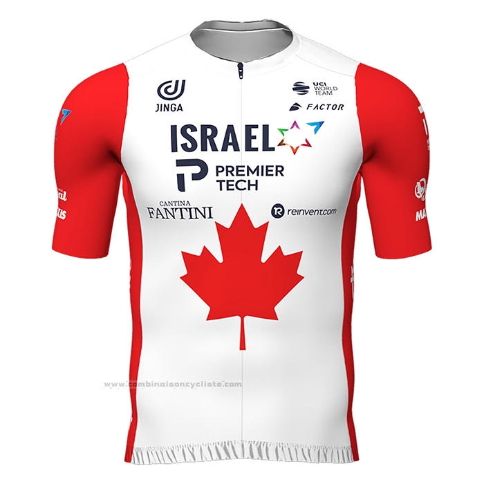 2022 Maillot Cyclisme Canada Champion Israel Cycling Academy Rouge Manches Courtes et Cuissard